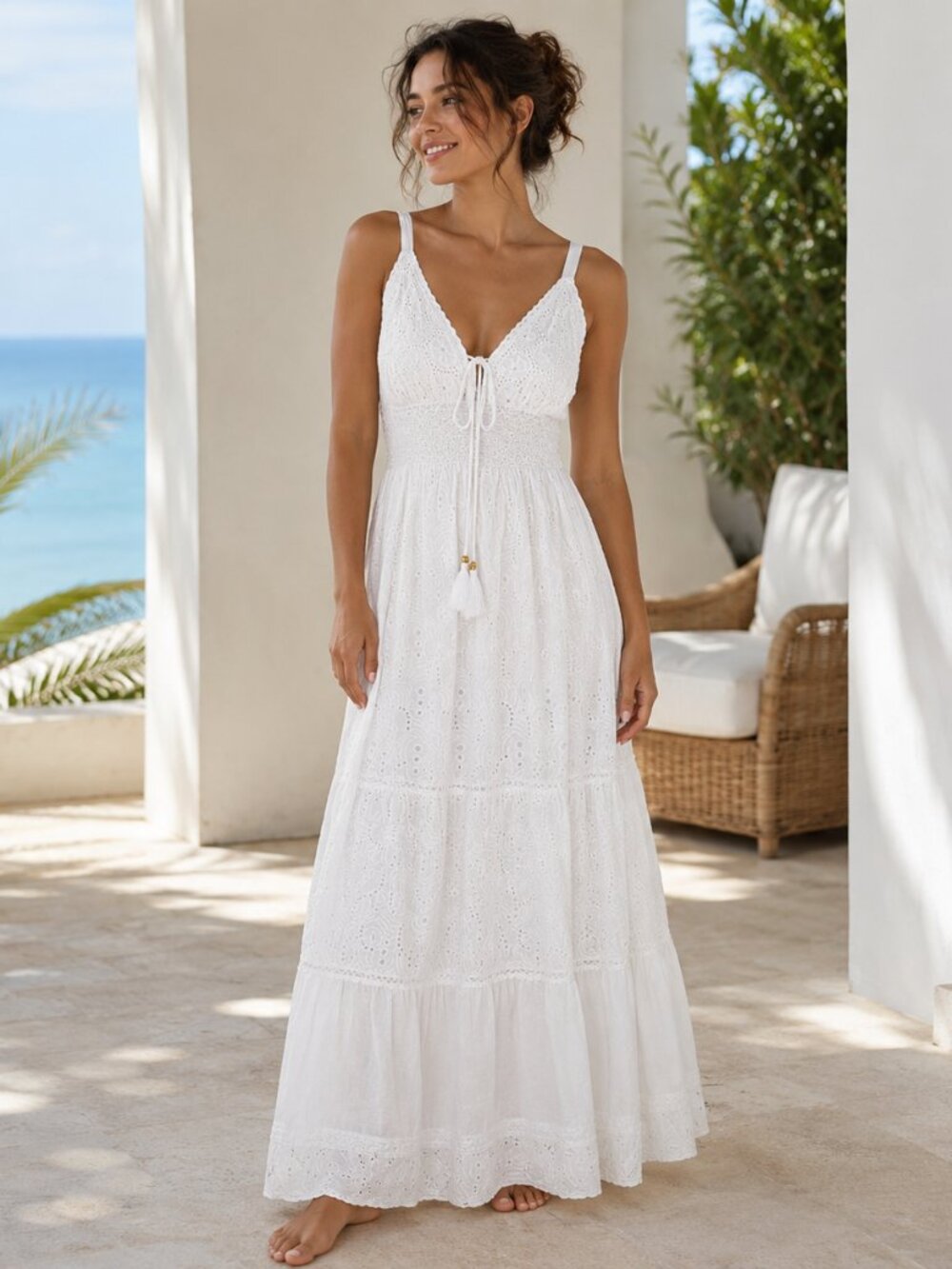 Me 2 Magic White Eyelet Boho Maxi Dress Size M